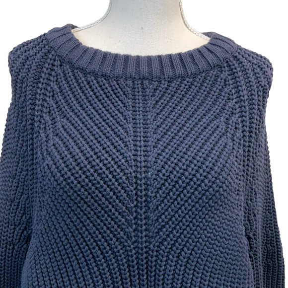 Nordstrom Signature Raglan Sleeve Knit Sweater In Navy Size XL Ribbed Cotton - Picture 2 of 6